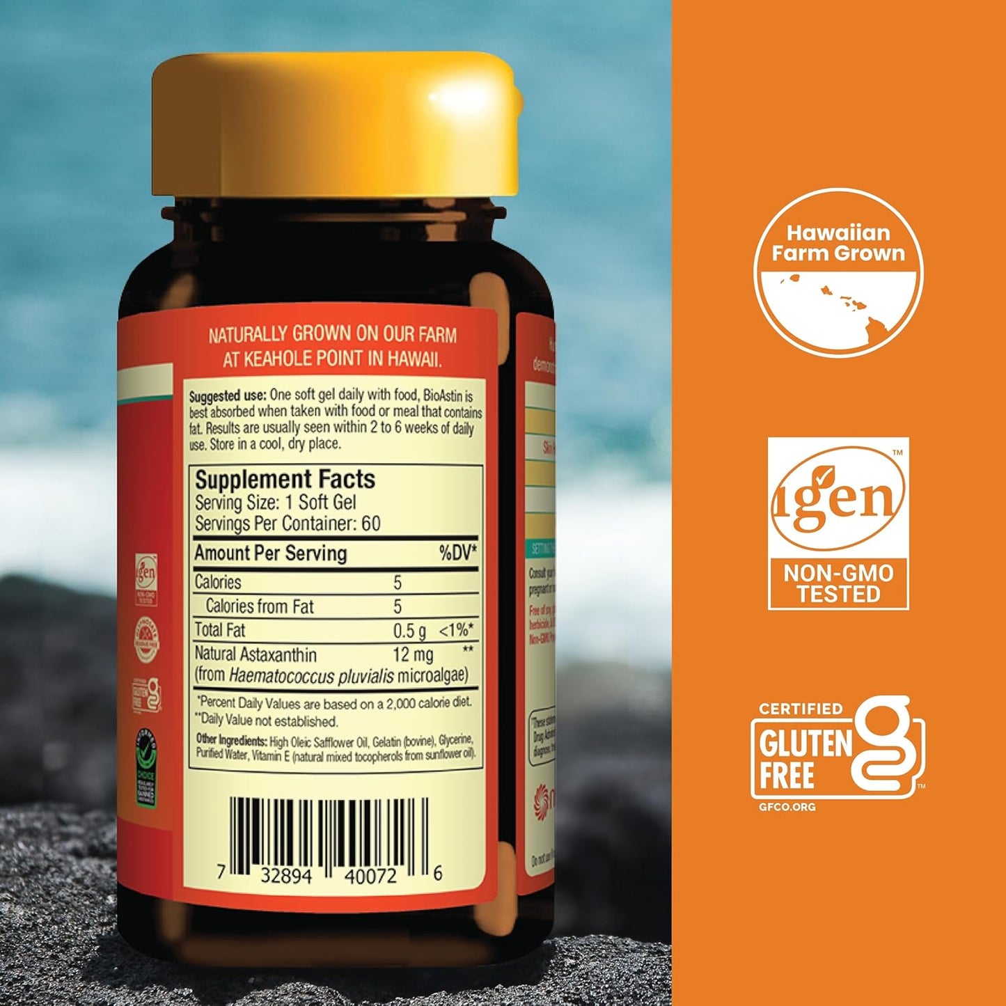 Bundle: Nutrex BioAstin Hawaiian Astaxanthin 12mg & Pure Hawaiian Spirulina 1000mg Tablets - 60 Count + 180 Count