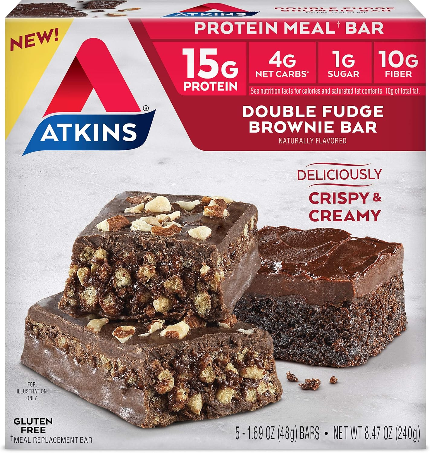 Bundle of 10 Atkins Chocolate Caramel Mousse and Double Fudge Brownie Protein Bars