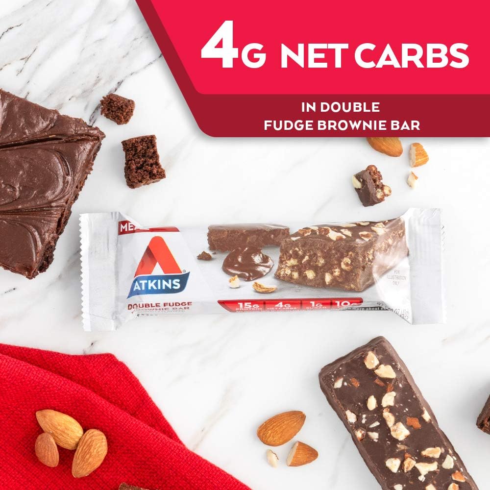 Bundle of 10 Atkins Chocolate Caramel Mousse and Double Fudge Brownie Protein Bars