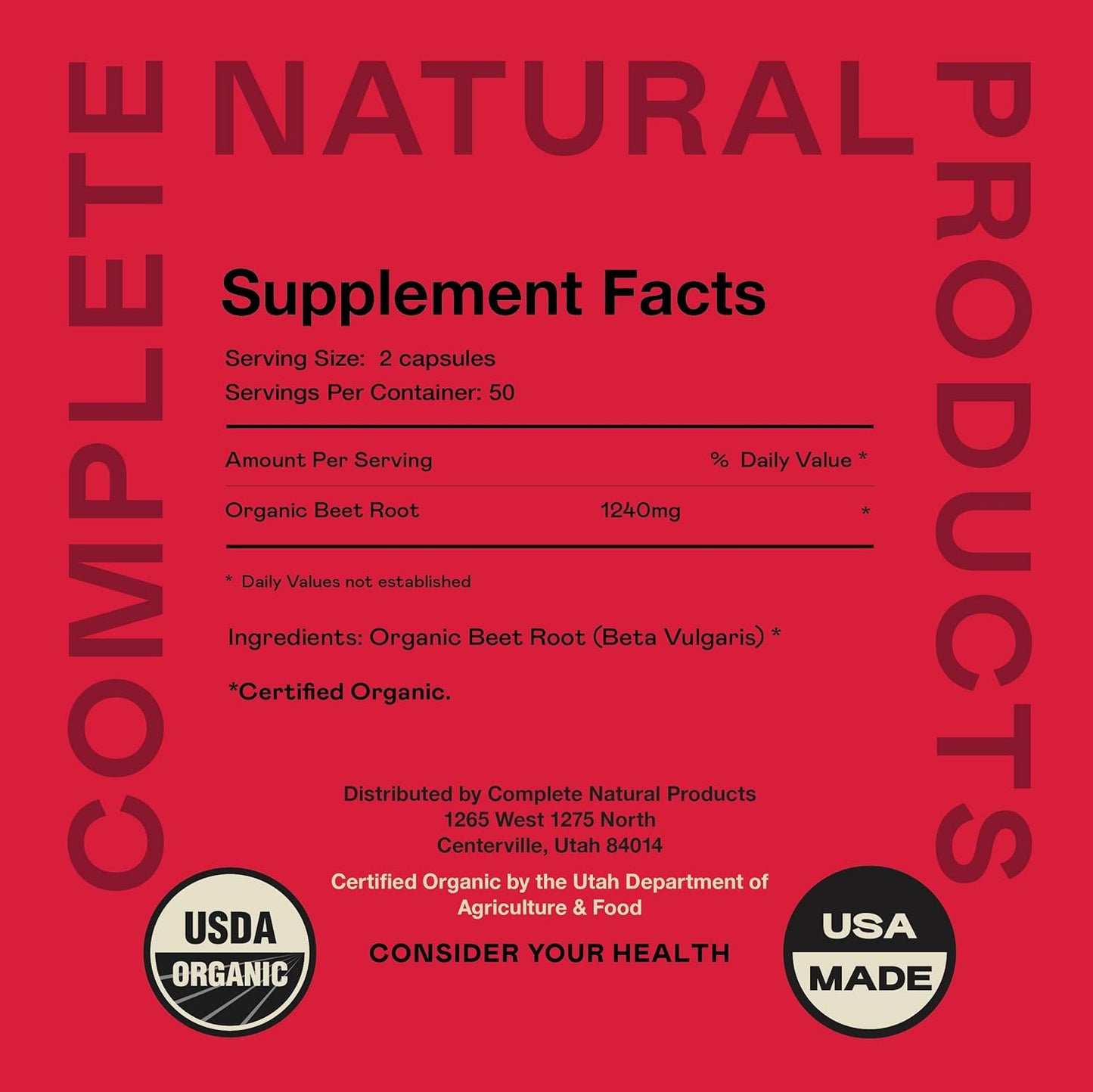 Bundle of 100 Capsules of Complete Natural Products Beet Root and Turmeric