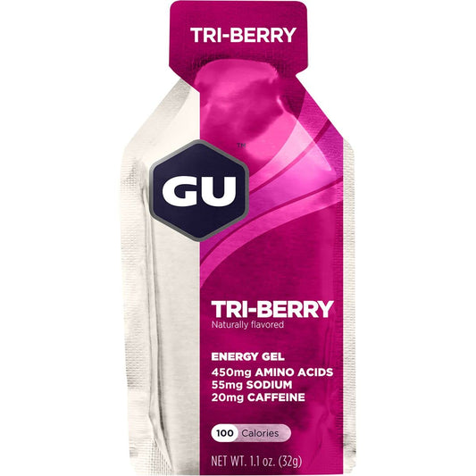 Bundle of 16 GU Energy Original Sports Nutrition Gels with Amino Acids and Electrolytes in Vanilla Bean and Tri-Berry Flavors