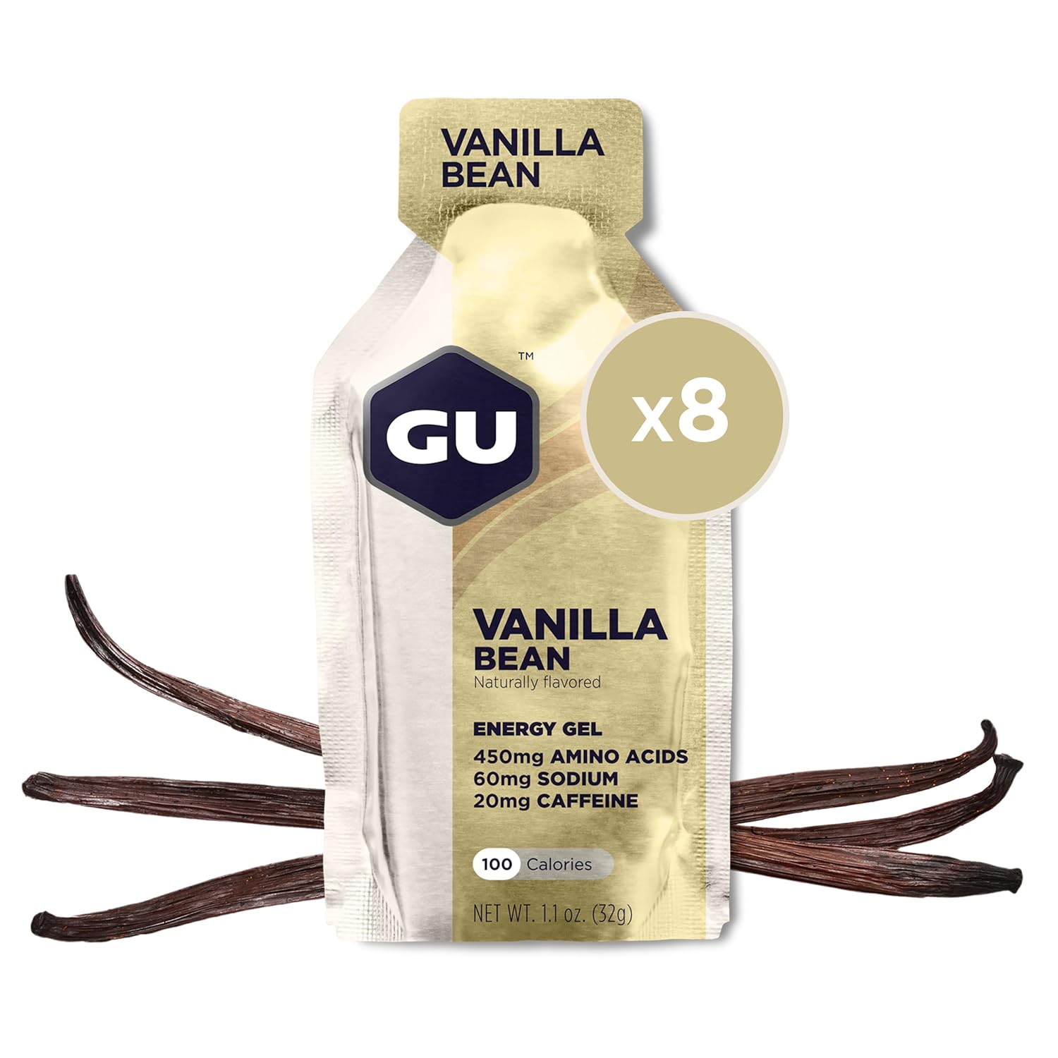 Bundle of 16 GU Energy Original Sports Nutrition Gels with Amino Acids and Electrolytes in Vanilla Bean and Tri-Berry Flavors