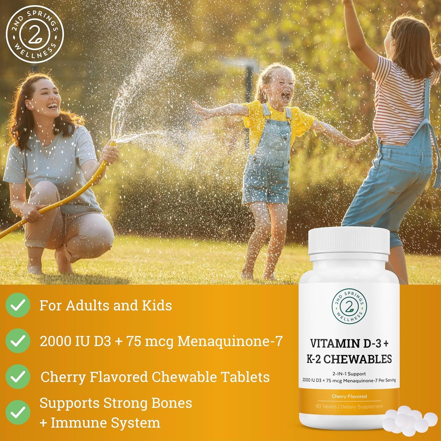 Bundle of 2nd Springs Adaptogen Complex, Vitamin D3+K2 Chewables & Super B-100 Complex