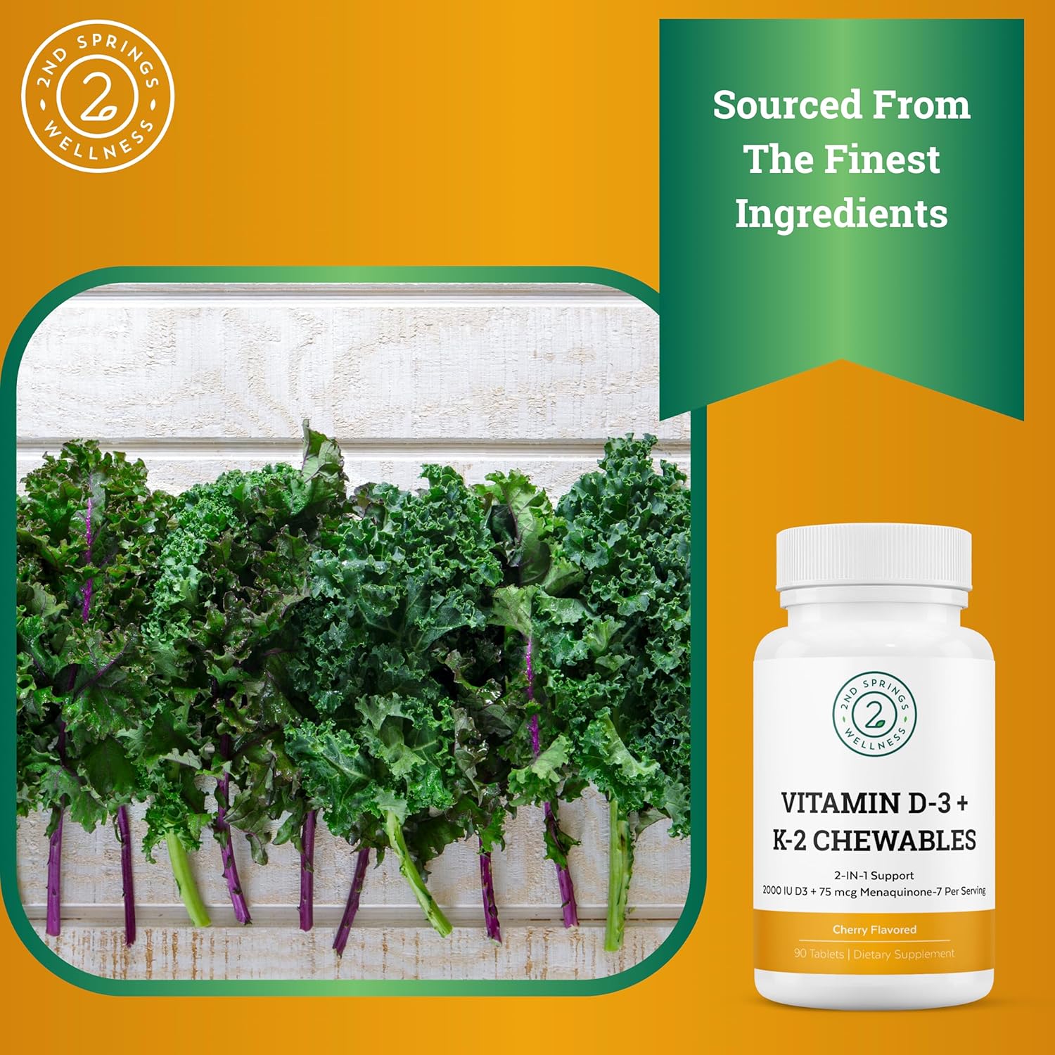 Bundle of 2nd Springs Adaptogen Complex, Vitamin D3+K2 Chewables & Super B-100 Complex