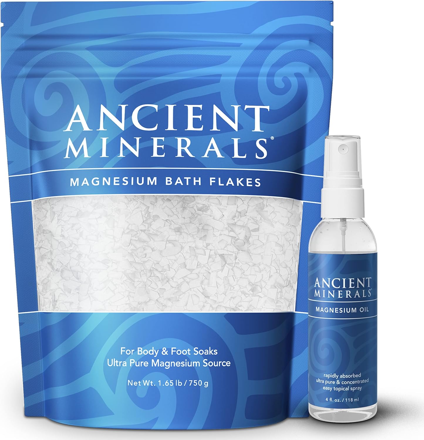 Bundle of Ancient Minerals Magnesium Bath Flakes and Oil Spray - Genuine Zechstein Chloride for Relaxation and Wellness