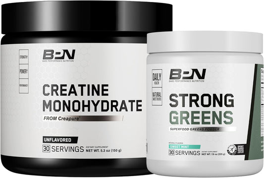 Bundle of BARE PERFORMANCE NUTRITION BPN Creatine Monohydrate and Strong Greens for Enhanced Performance and Health