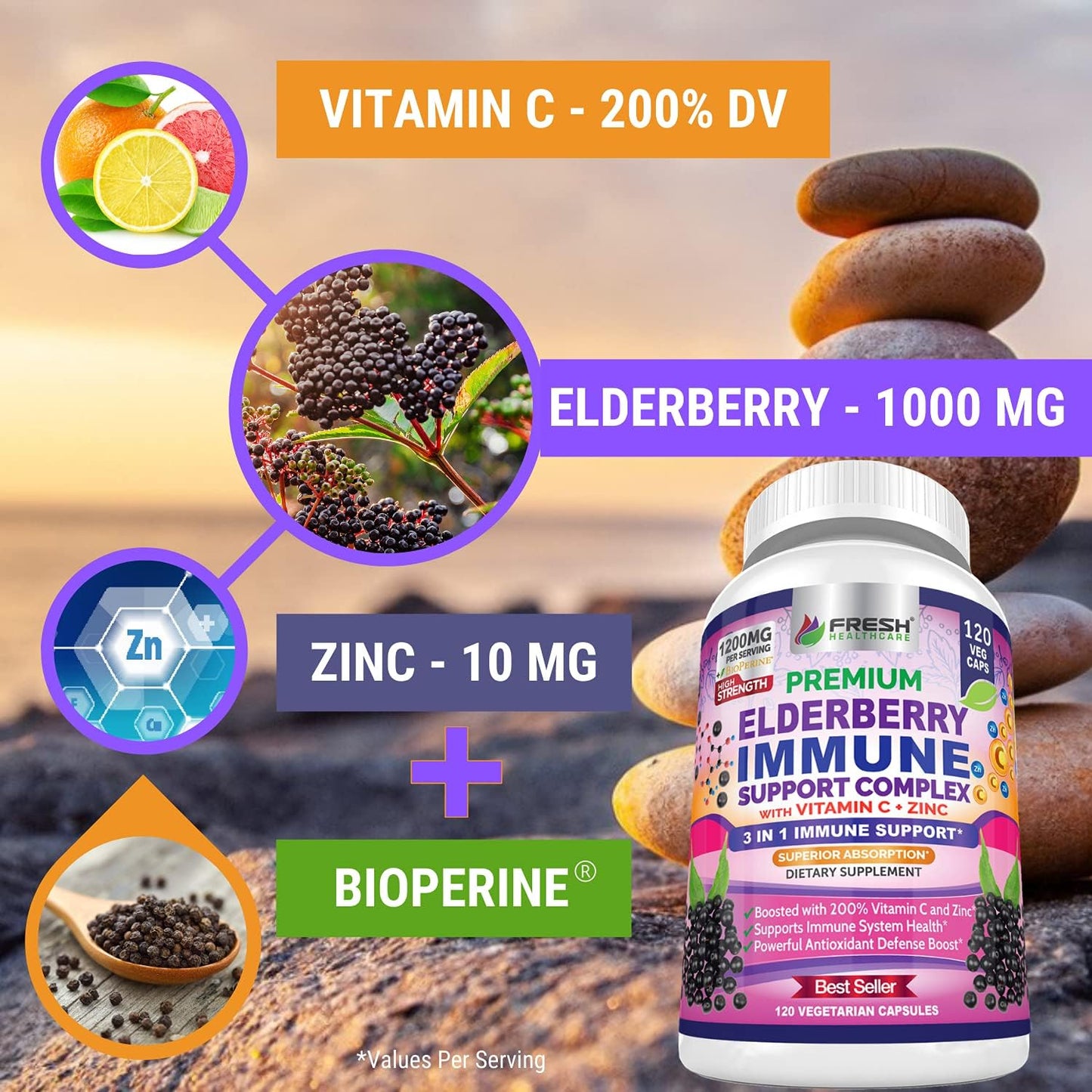 Bundle of Fresh Healthcare Apple Cider Vinegar and Elderberry for Immune Support
