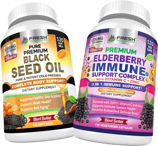 Bundle of FRESH HEALTHCARE Black Seed Oil and Elderberry for Immune Support