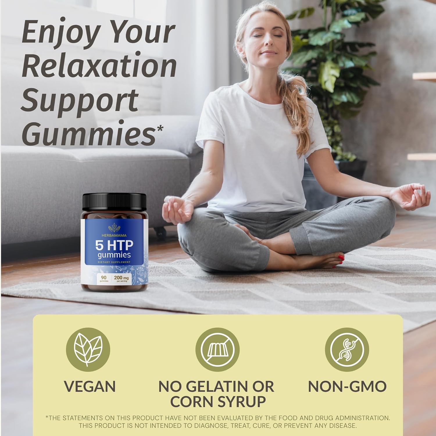 Bundle of HERBAMAMA L-Tyrosine and Brain Support Gummies - 200mg 5-HTP & 1000mg L-Tyrosine - Vegan, Non-GMO - 2 Pack