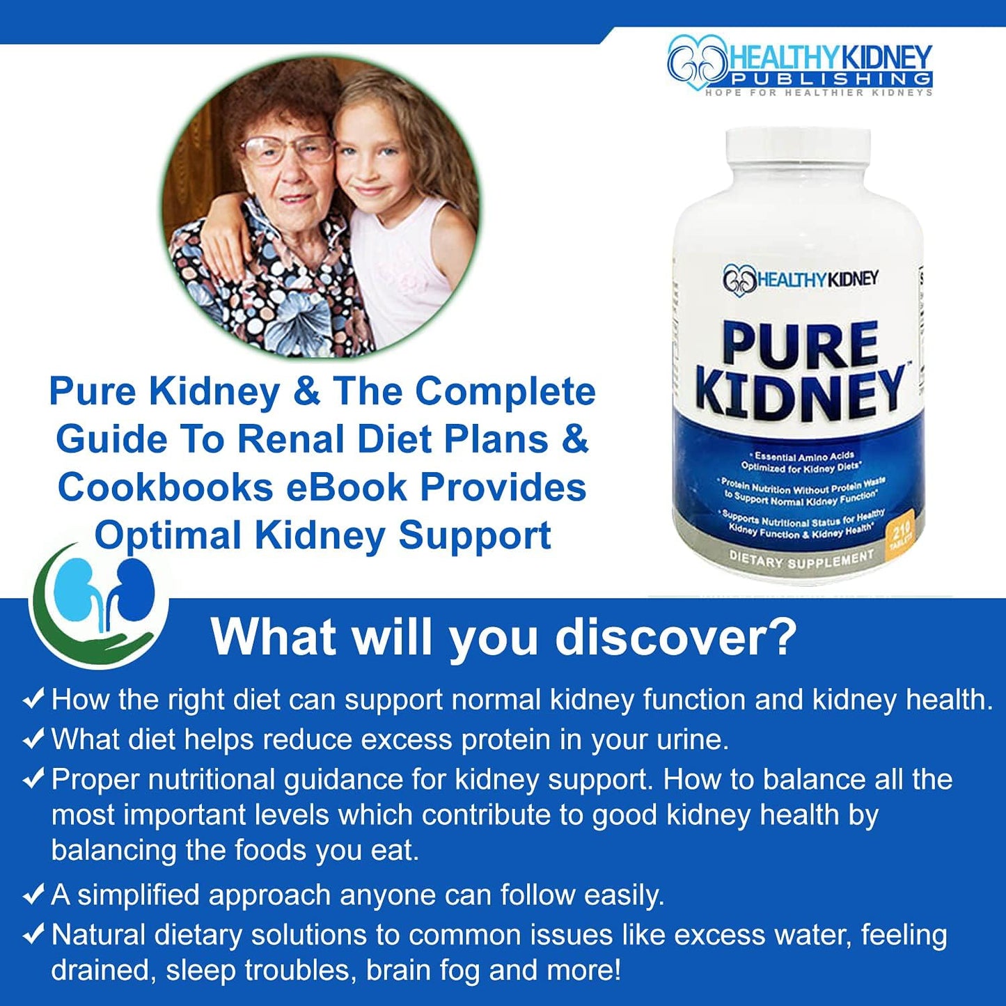 Bundle of Kidney Restore Pure Health Supplement, Amino Acid Pills, and Vitamin D Kidney-D Supplement
