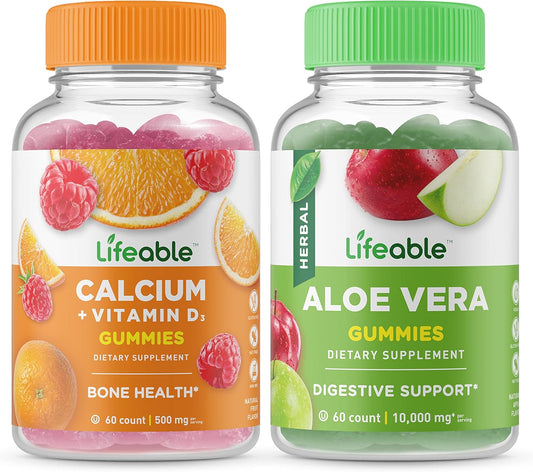 Bundle of Lifeable Calcium Gummies with Vitamin D, Aloe Vera - Delicious Supplement, Gluten & GMO Free Chewables