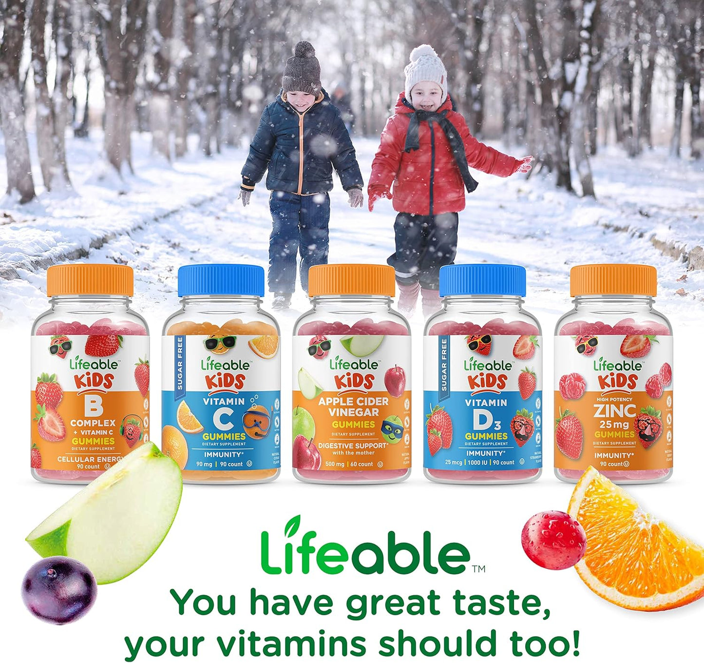 Bundle of Lifeable Immune Support Kids + Prebiotic Fiber Kids Gummies - Vitamin Supplement for Children, Gluten & GMO Free