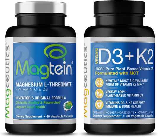 Bundle of Magtein Magnesium L-Threonate with Vitamin D3 and K2 for Enhanced Brain and Bone Health