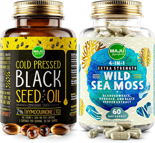 Bundle of Maju Superfoods Sea Moss and Black Seed Oil Capsules - 4-in-1 Immune Support Formula