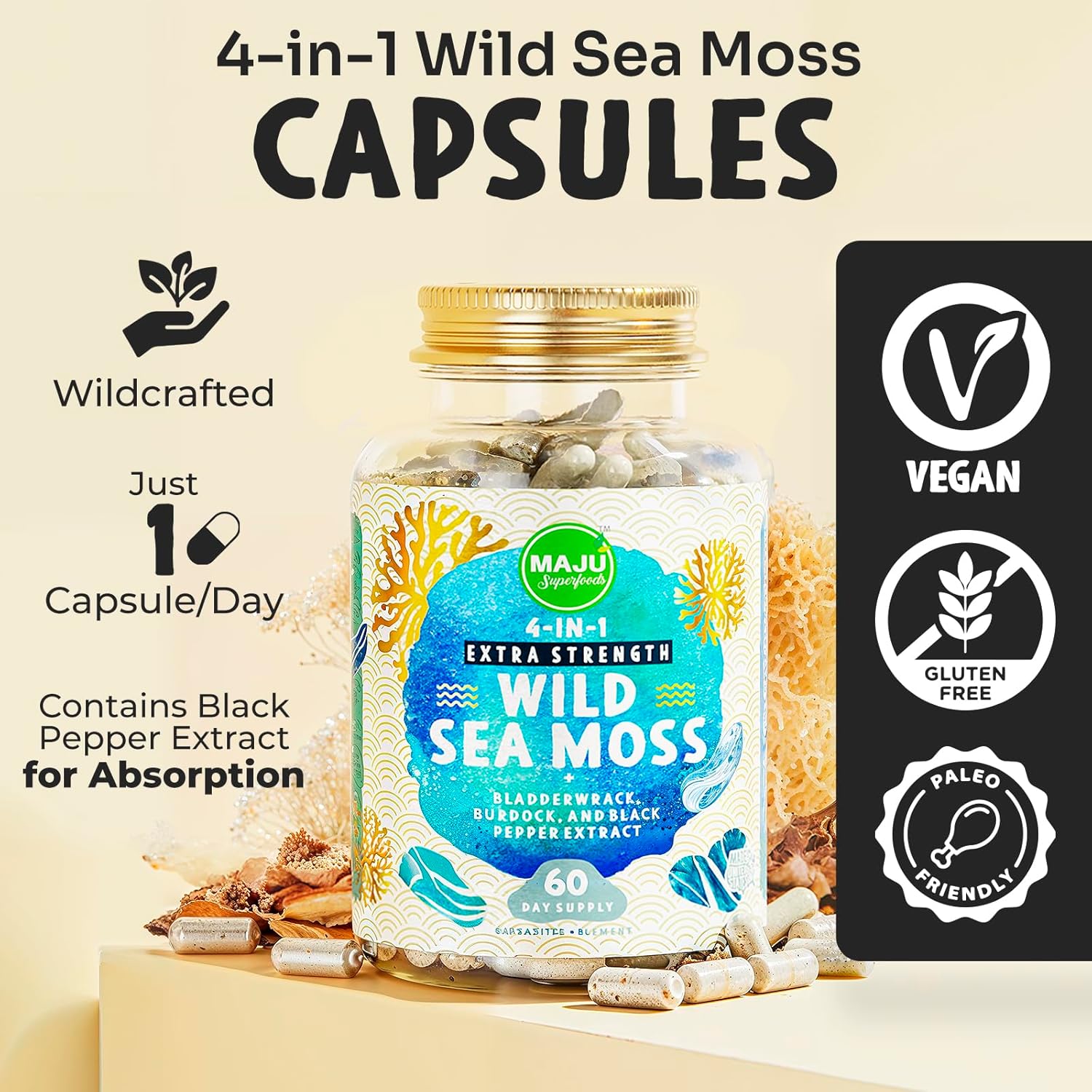 Bundle of Maju Superfoods Sea Moss and Black Seed Oil Capsules - 4-in-1 Immune Support Formula