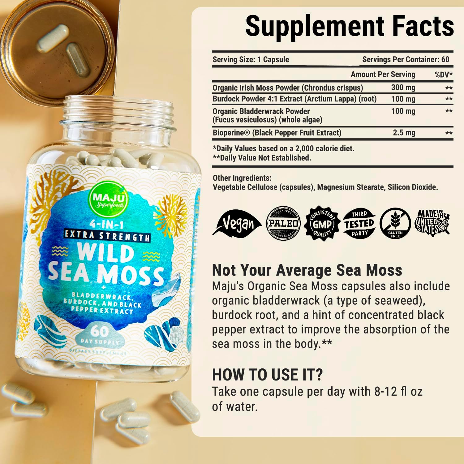 Bundle of Maju Superfoods Sea Moss and Black Seed Oil Capsules - 4-in-1 Immune Support Formula