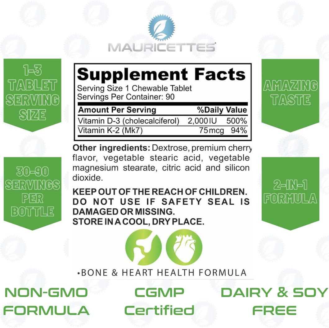 Bundle of Mauricettes Chewable Vitamin D3 with K2 and Chewable Vitamin B12 1000 mcg for Energy and Immune Support