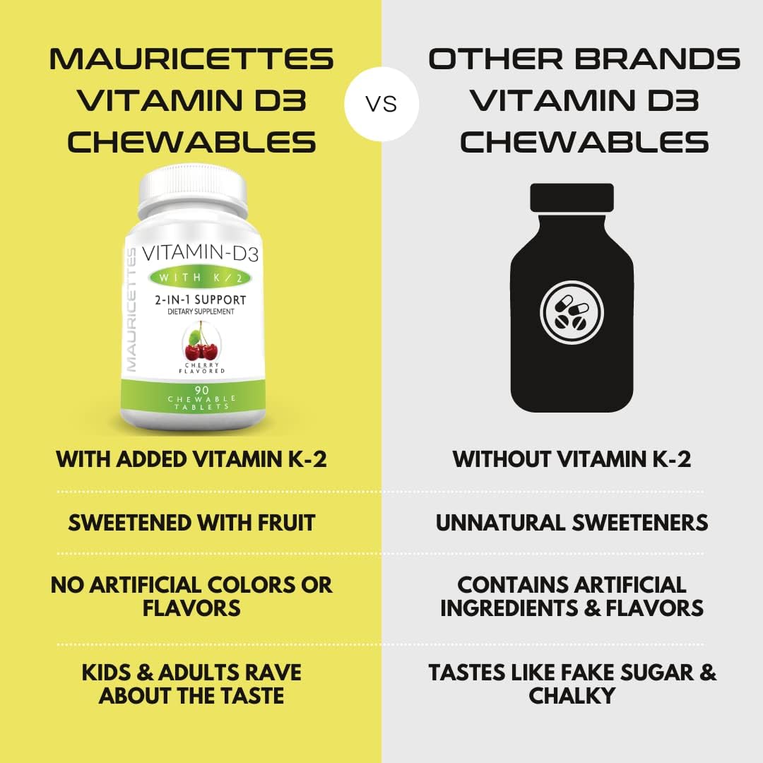 Bundle of Mauricettes Chewable Vitamin D3 with K2 and Chewable Vitamin B12 1000 mcg for Energy and Immune Support