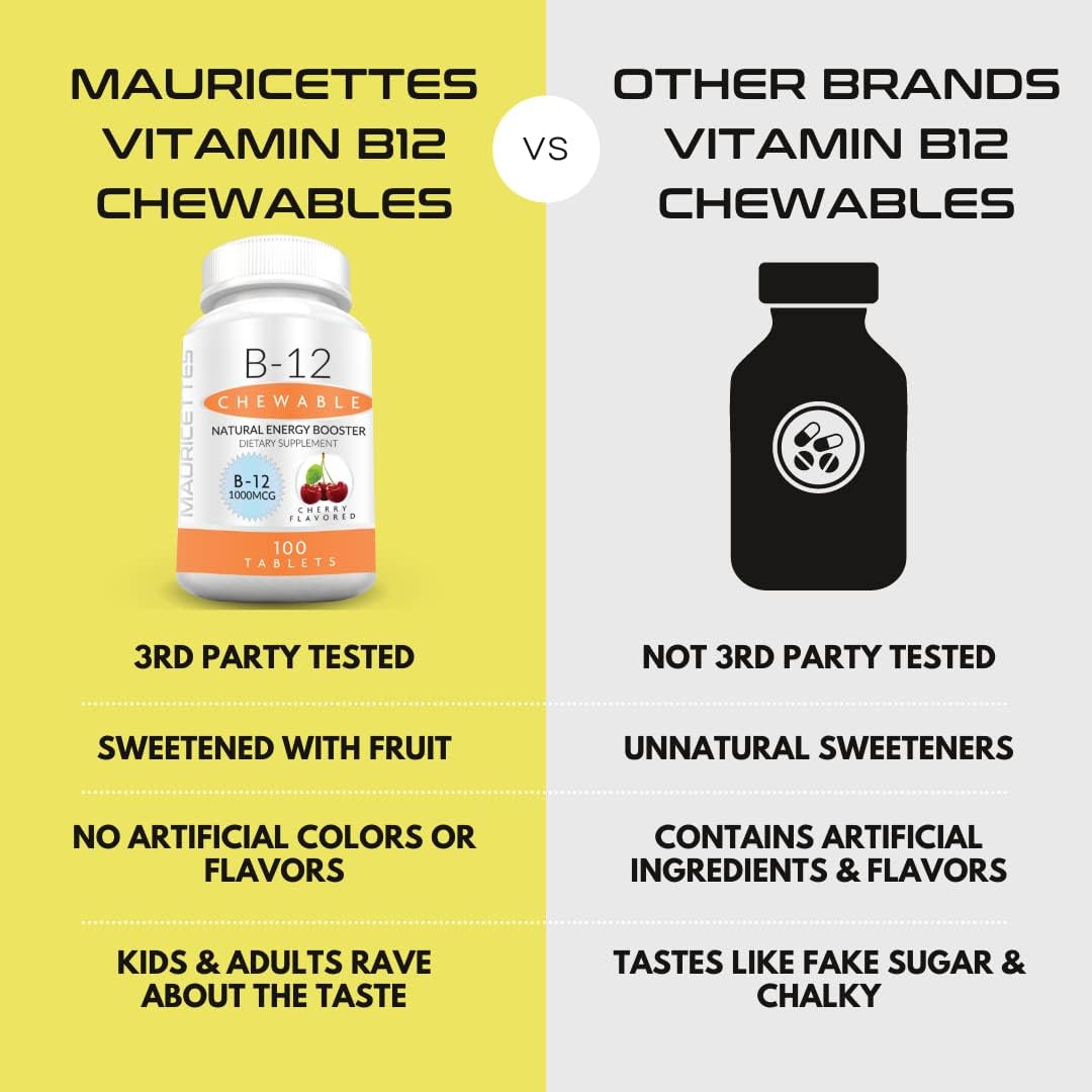 Bundle of Mauricettes Chewable Vitamin D3 with K2 and Chewable Vitamin B12 1000 mcg for Energy and Immune Support