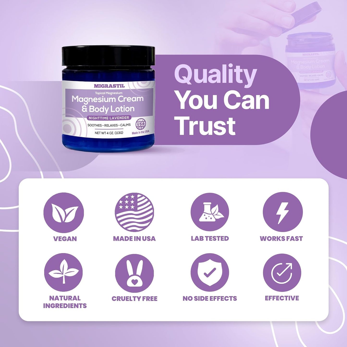 Bundle of MIGRASTIL Topical Magnesium Cream and Lavender Cream for Pain Relief