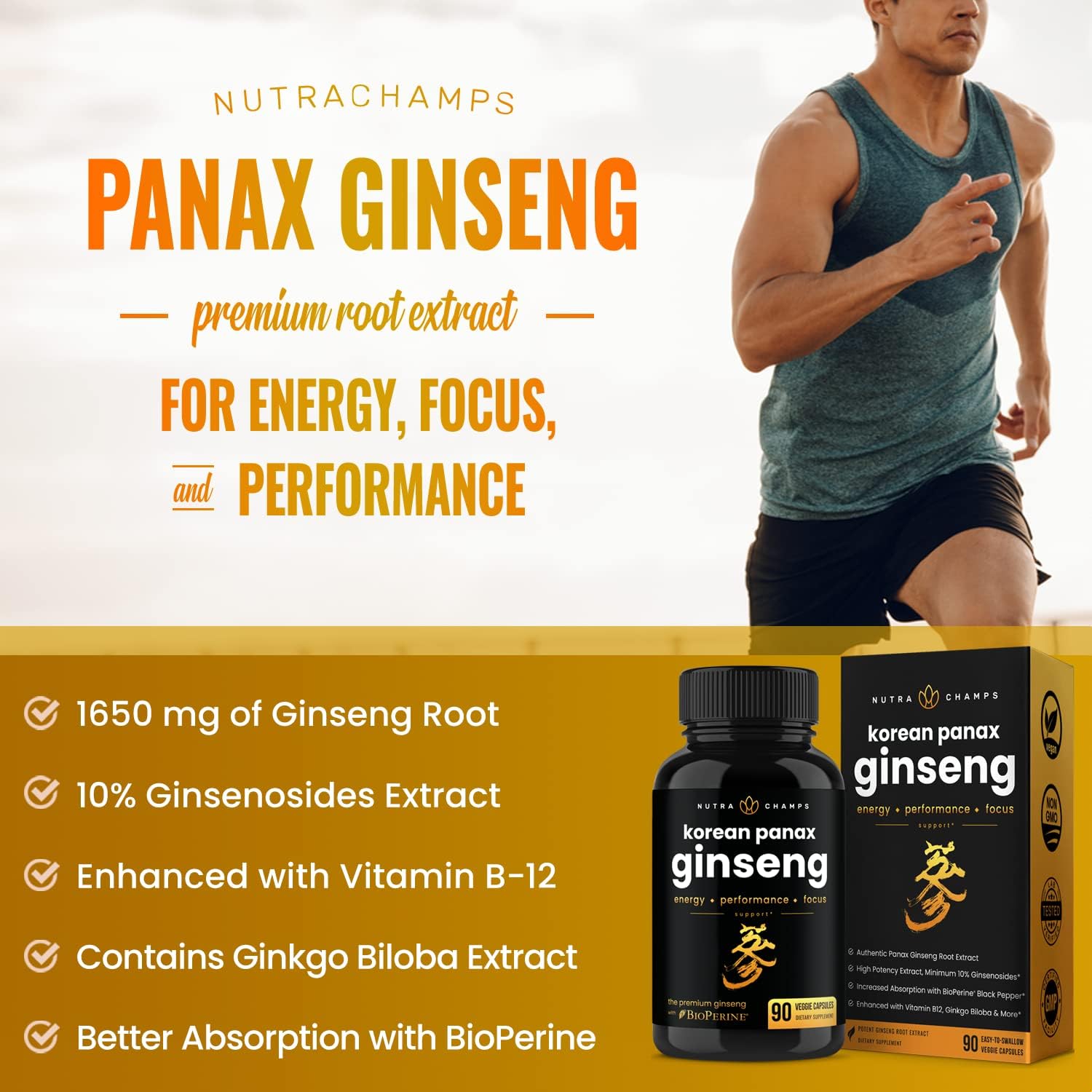 Bundle of NutraChamps Ginseng Gold Series and L-Arginine - Boost Energy and Performance