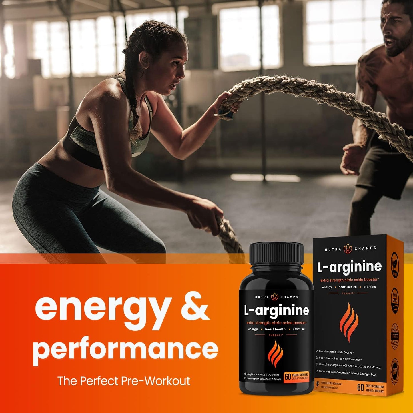 Bundle of NutraChamps Ginseng Gold Series and L-Arginine - Boost Energy and Performance
