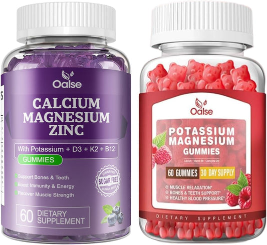 Bundle of OALSE Calcium Magnesium Zinc Gummies and Potassium Magnesium Gummies - Only 100 Gummies In Each Bottle - BoostGo Australia