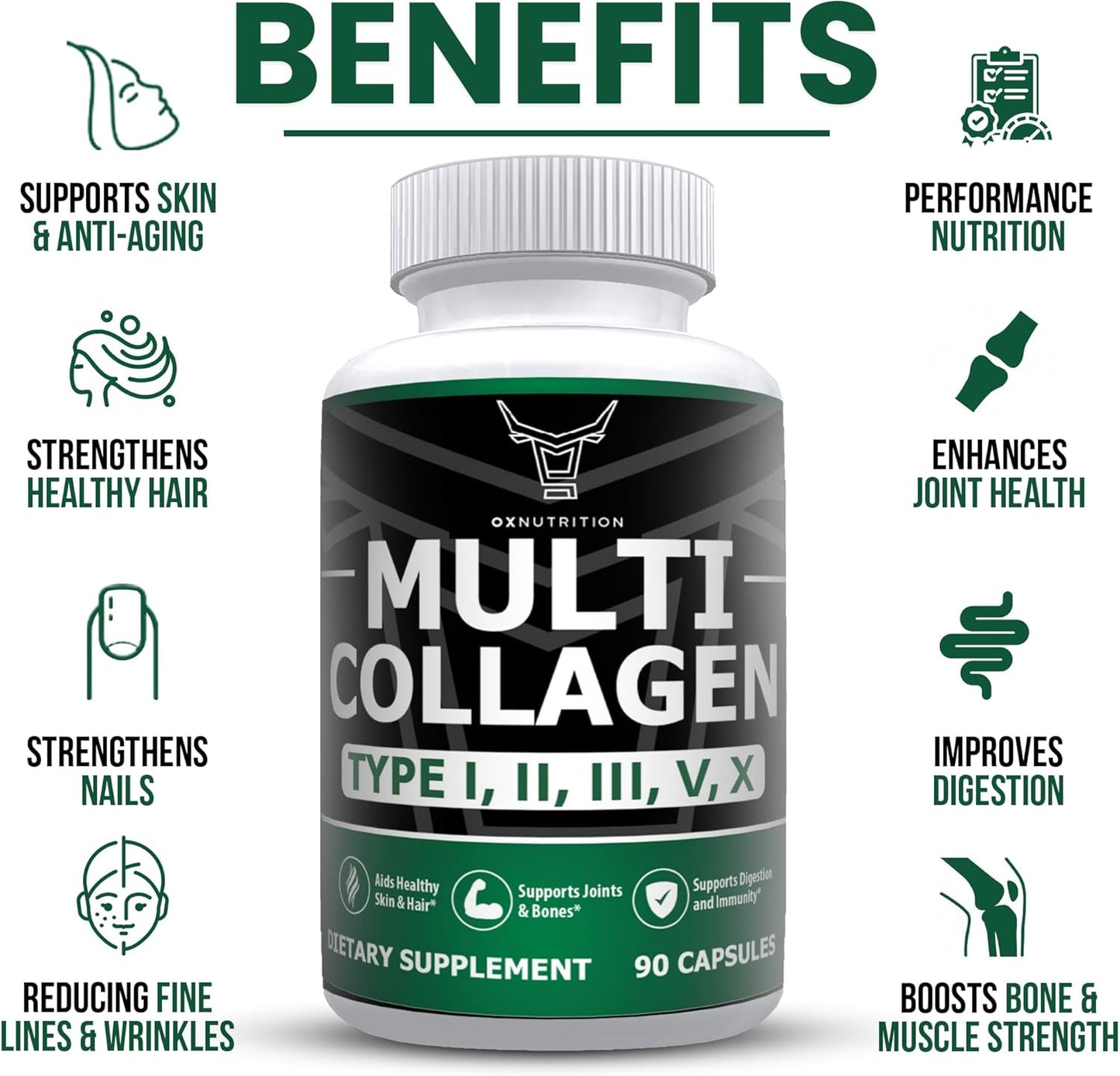Bundle of OX OXNUTRITION Multi Collagen Capsules and Grassfed Bovine Colostrum for Joint Health and Gut Support