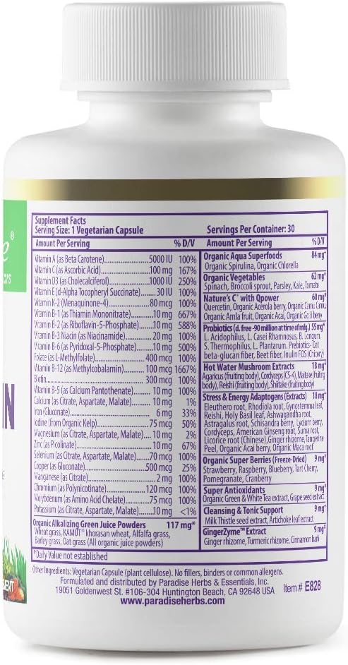 Bundle of Paradise Herbs ORAC Energy Greens Multi-Vitamin with Iron, Imperial Adaptogen, and Vitamin C