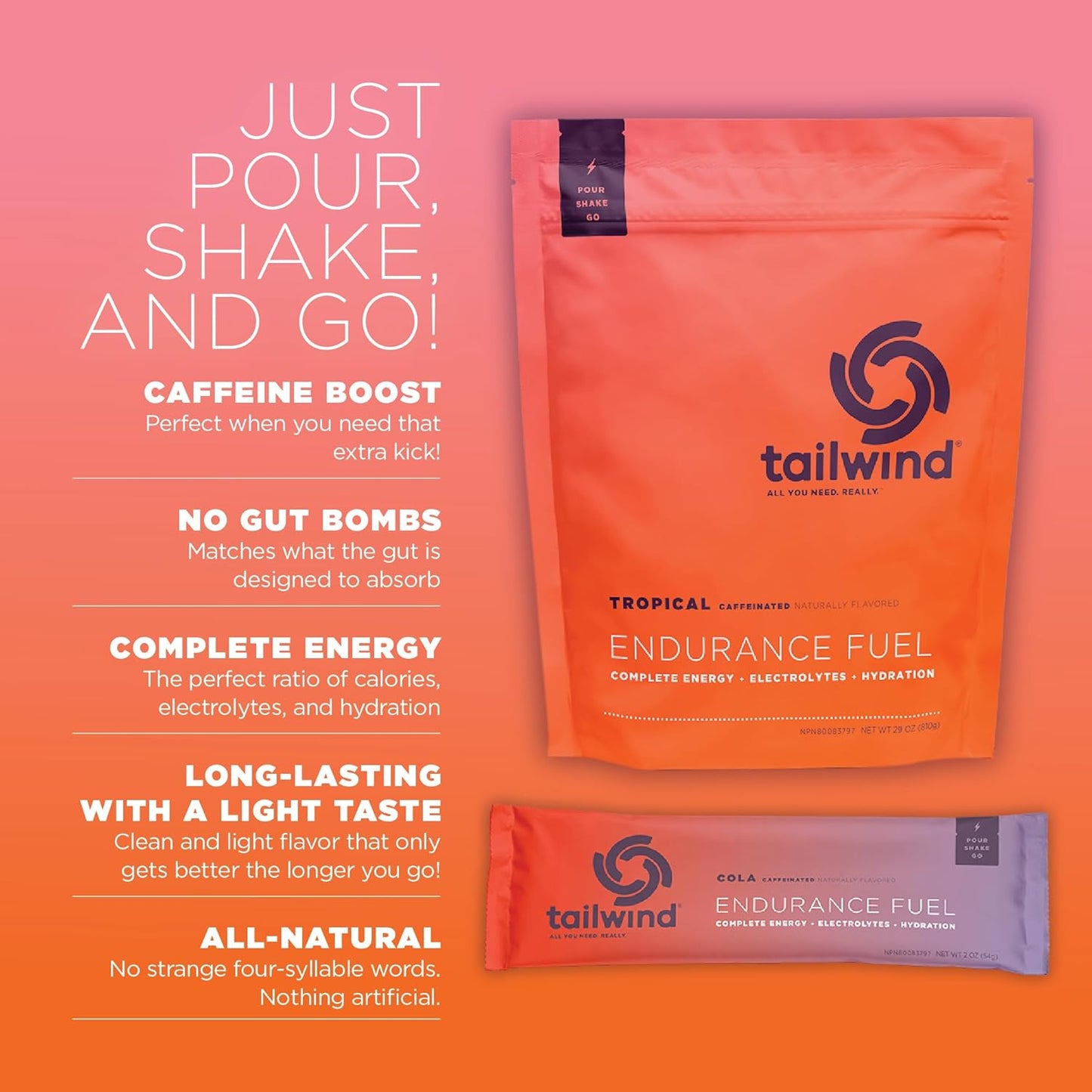 Bundle of Tailwind Nutrition Caffeinated Endurance Fuel Powder and Hydration Drink Mixes for Athletes - Grab-and-Go Fuel Pack