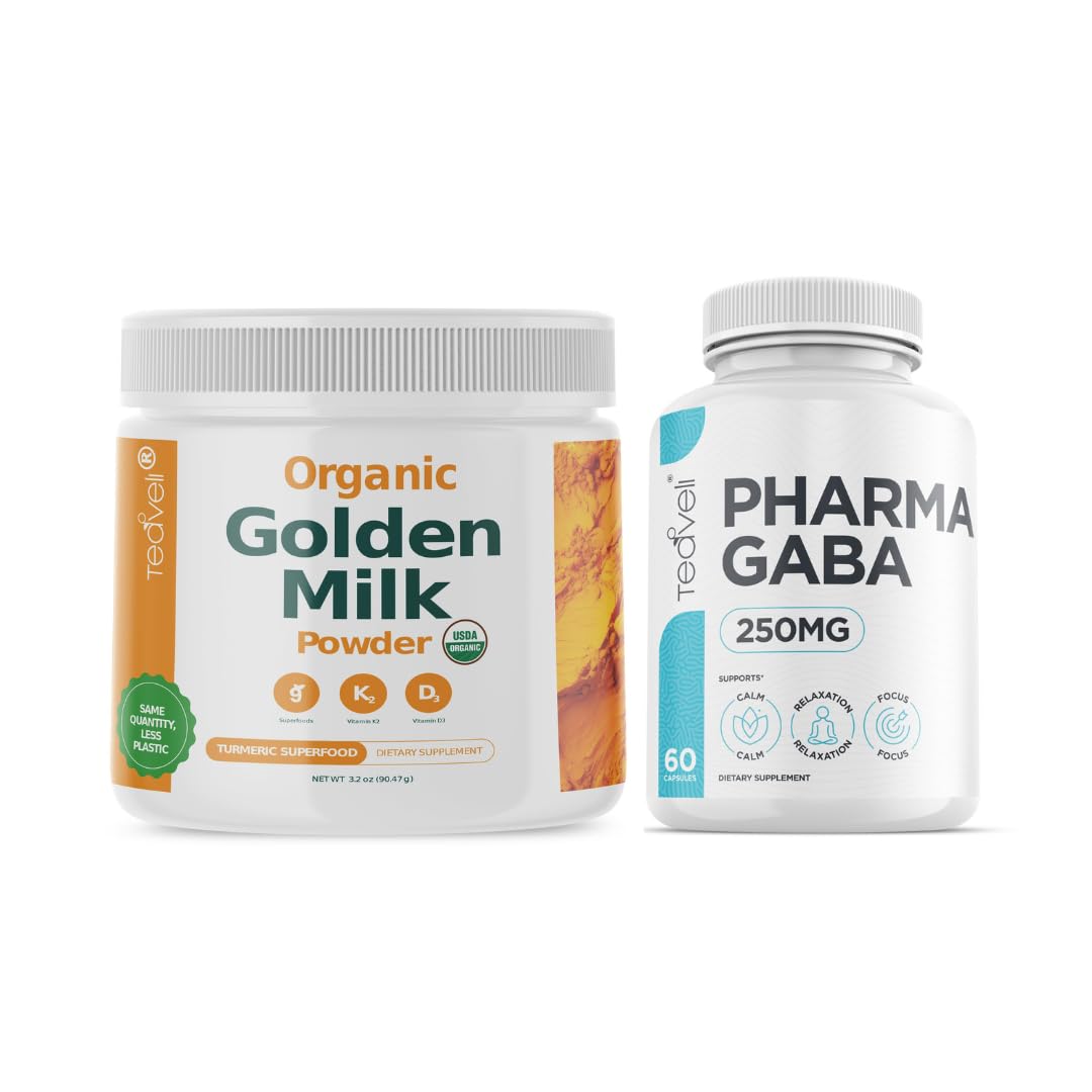 Bundle of Teaveli Golden Milk Powder and Pharma GABA Capsules - Boost Wellness and Relaxation with This Powerful Combination!