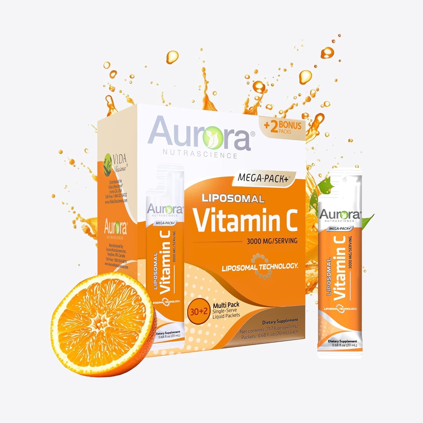 Bundle of Vida Lifescience Aurora Nutrascience Mega-Liposomal R-ALA, CoQ10, L-Carnitine Complex, and Vitamin C, 3,000 mg