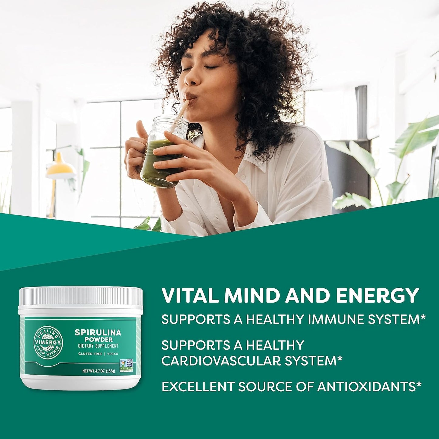 Bundle of Vimergy USDA Organic Barley Grass Juice Powder (62 Servings) and Natural Spirulina Powder (45 Servings)