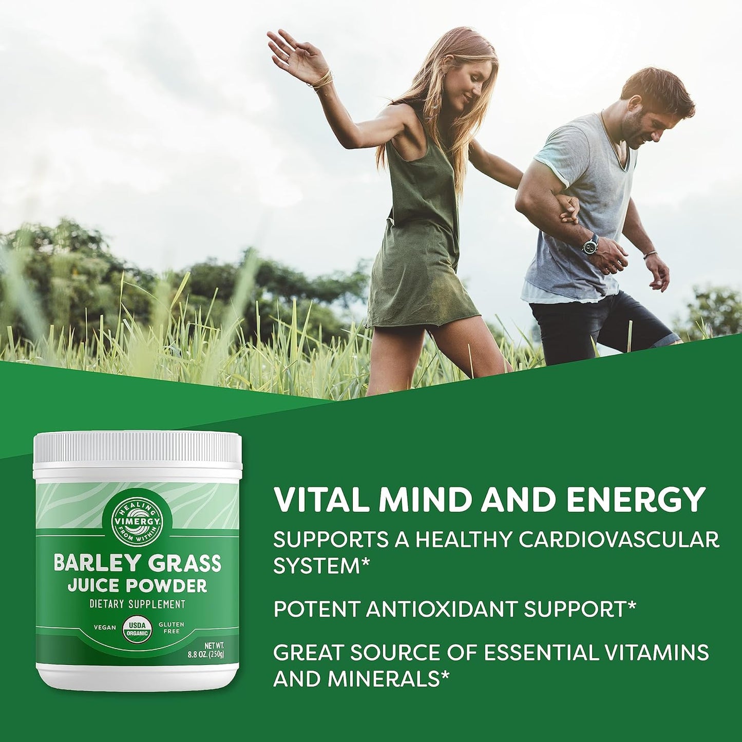 Bundle of Vimergy USDA Organic Barley Grass Juice Powder (62 Servings) and Natural Spirulina Powder (45 Servings)