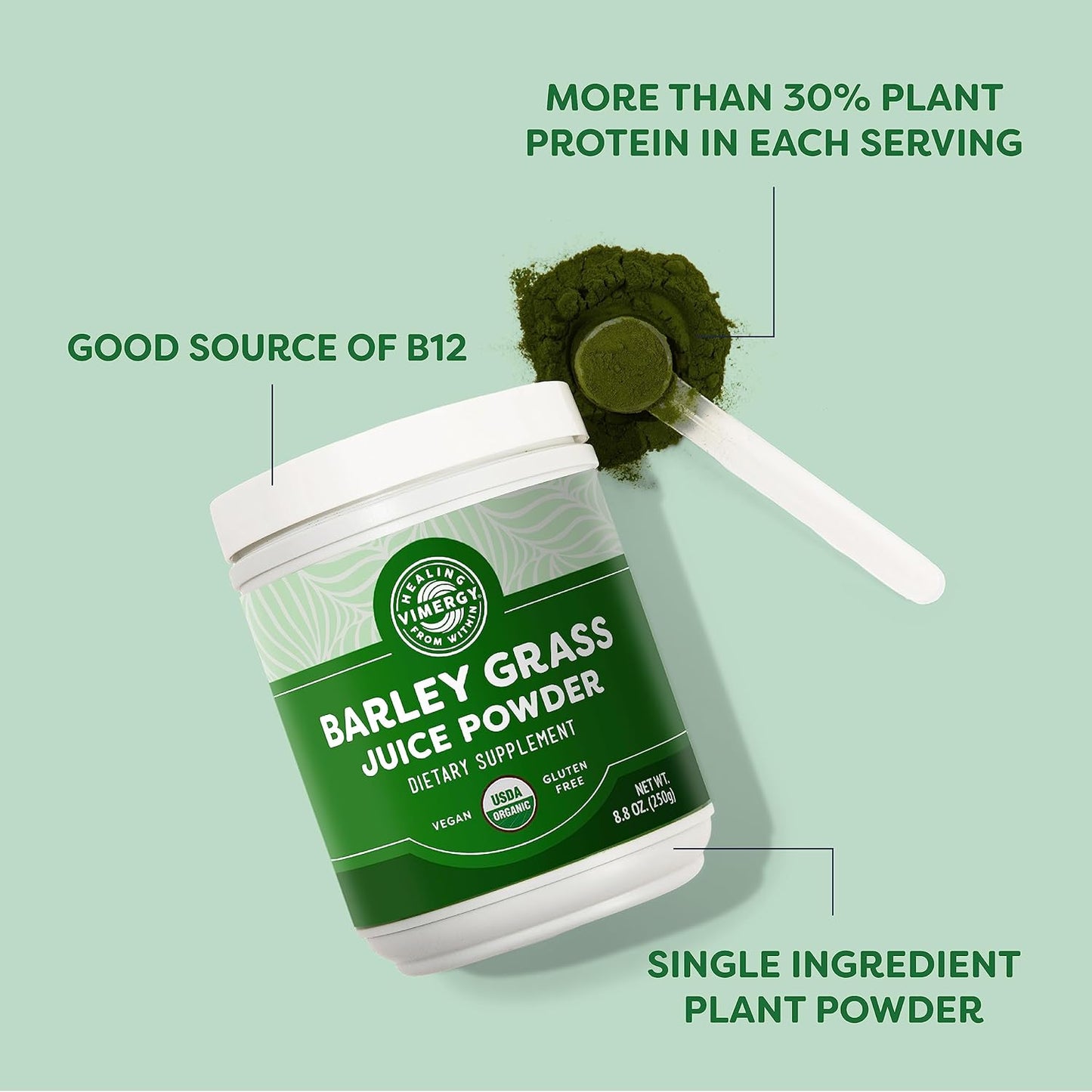 Bundle of Vimergy USDA Organic Barley Grass Juice Powder (62 Servings) and Natural Spirulina Powder (45 Servings)