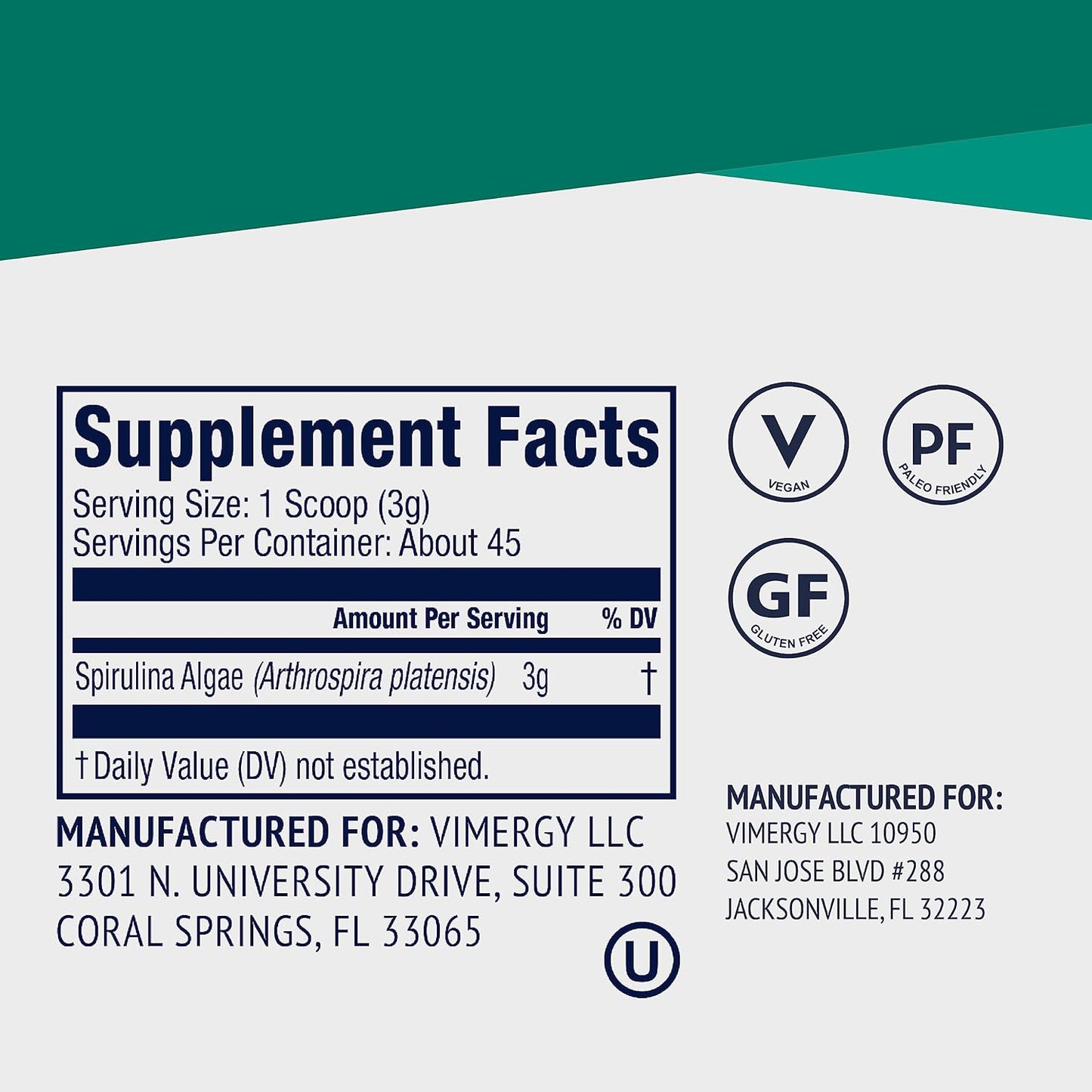 Bundle of Vimergy USDA Organic Barley Grass Juice Powder (62 Servings) and Natural Spirulina Powder (45 Servings)