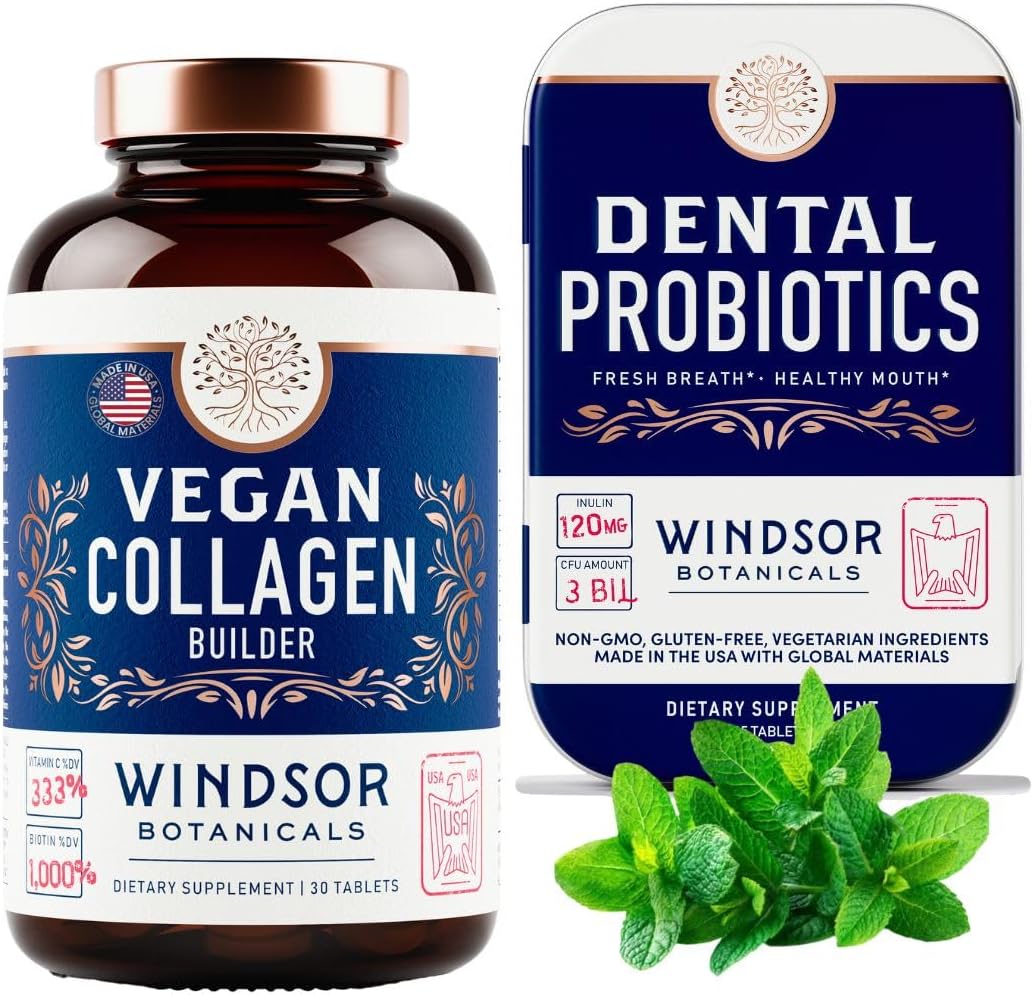 Bundle of Windsor Botanicals Vegan Collagen Supplements and Dental Probiotics for Oral Health
