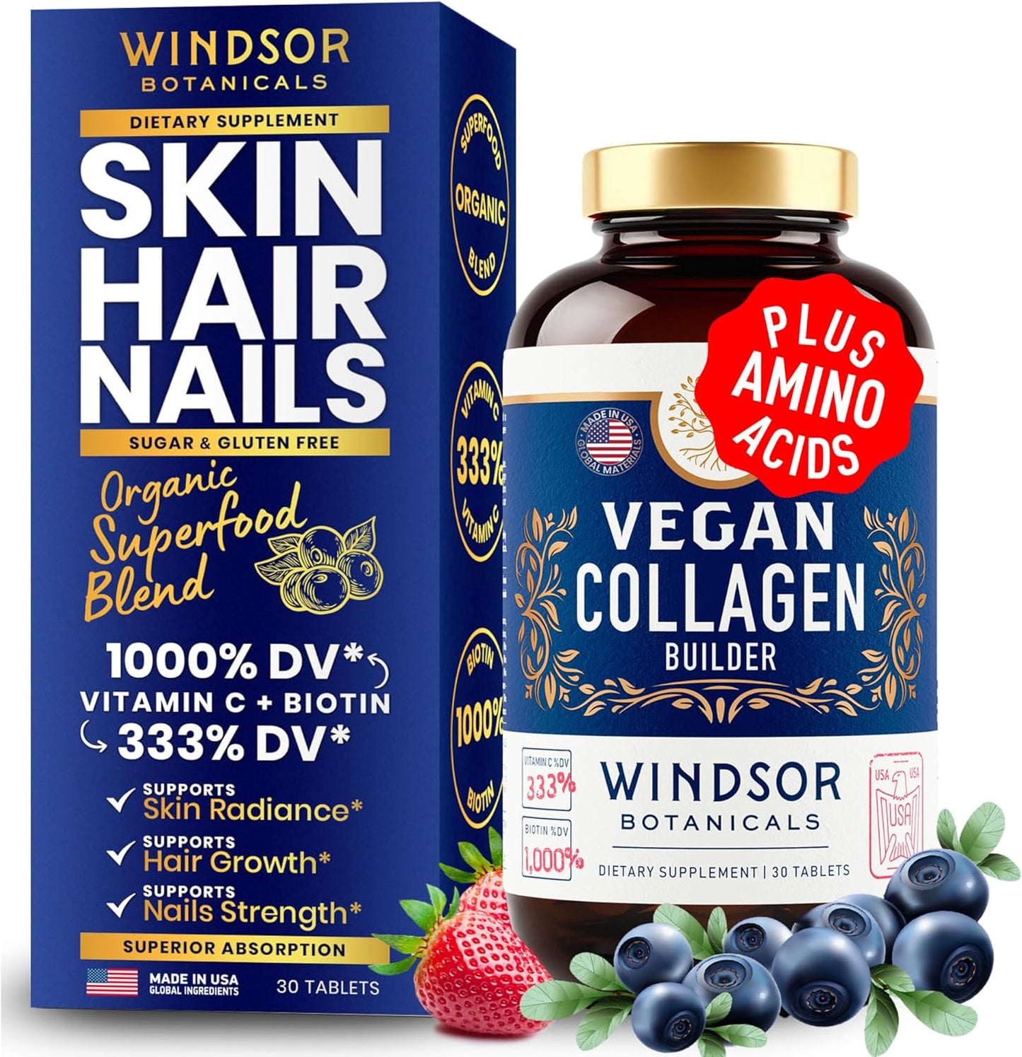 Bundle of Windsor Botanicals Vegan Collagen Supplements and Dental Probiotics for Oral Health