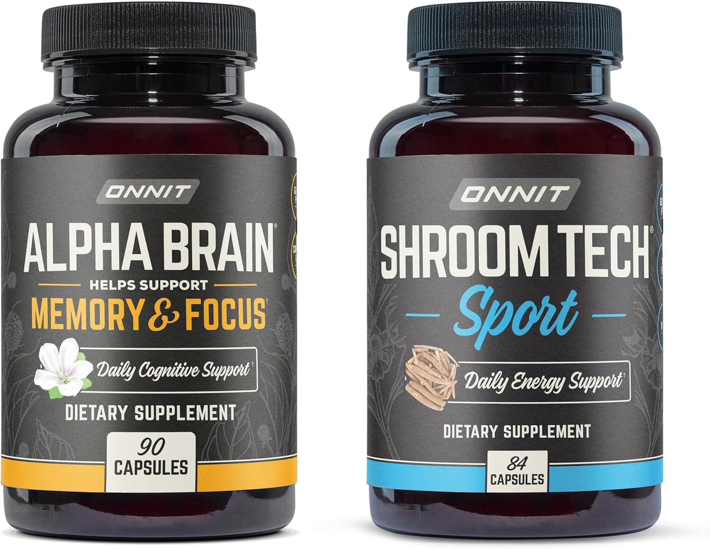 Bundle: ONNIT Premium Alpha Brain & Shroom Tech Sport Supplements - Supports Focus, Energy, and Exercise Performance (90 & 84 Count)