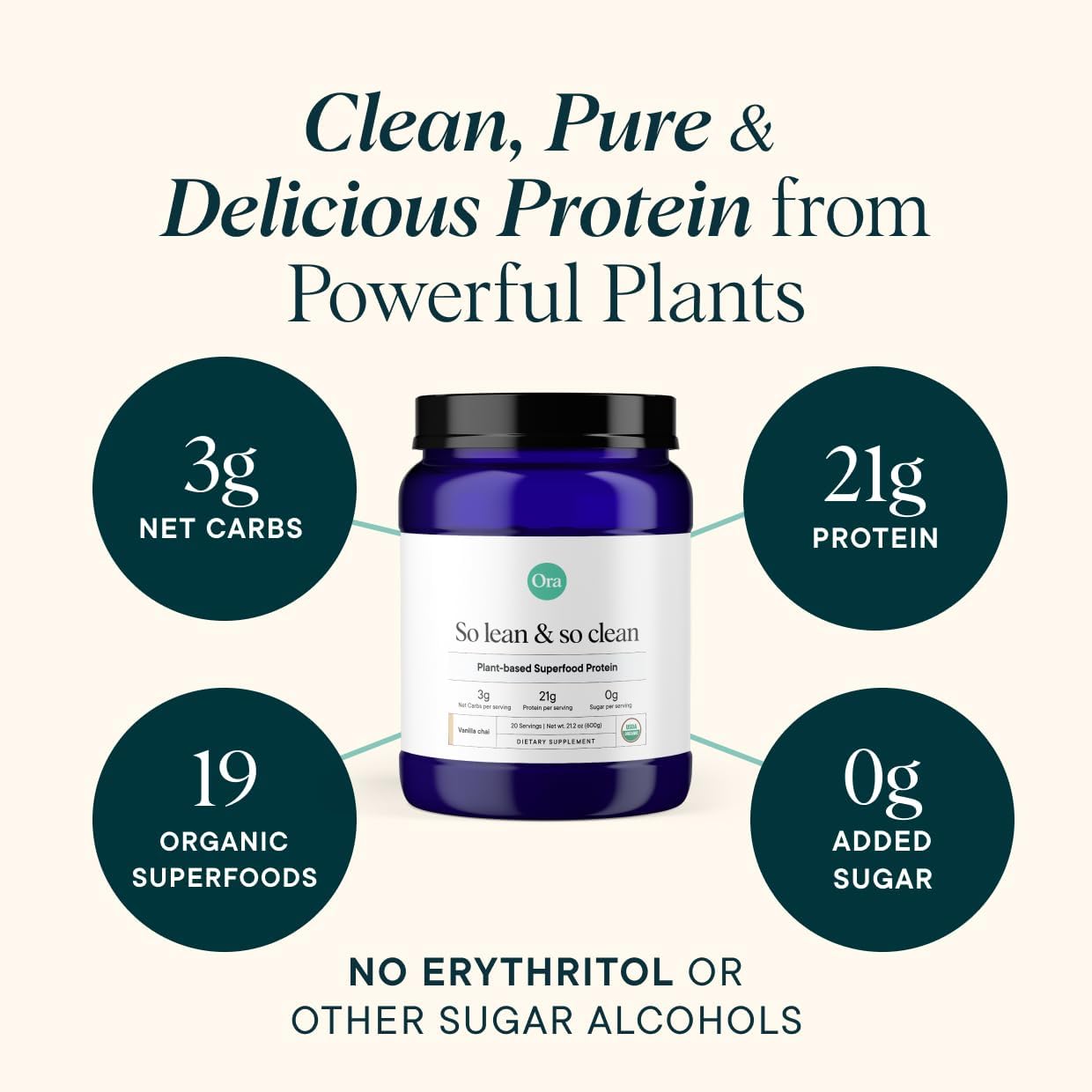 Bundle: Ora Organic Vegan Protein Powder Vanilla Chai & Chocolate - 21g Plant Based Protein Powder, Vanilla Chai Flavor, 20 Servings + 22g Chocolate Flavor, 20 Servings