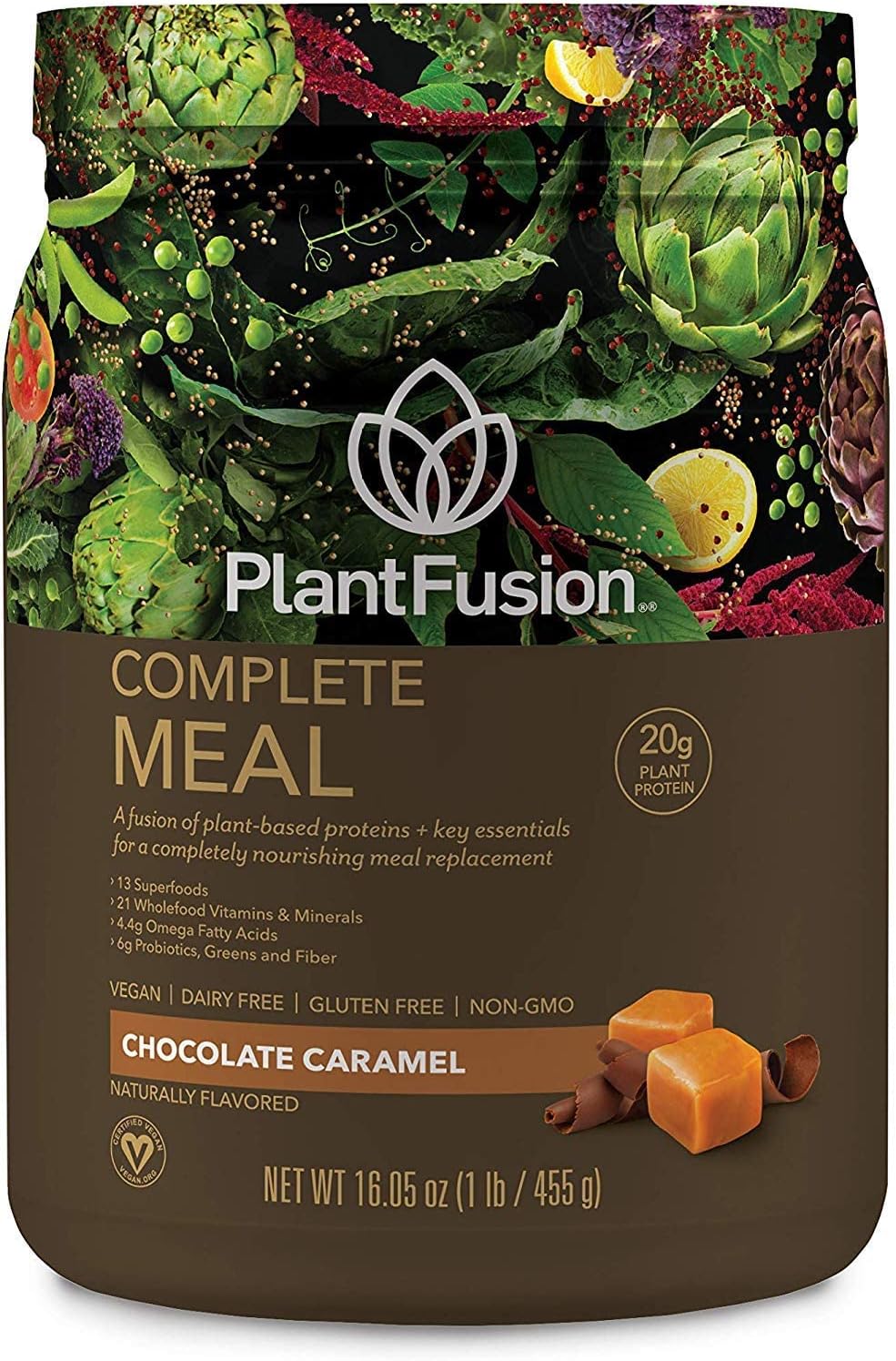 Bundle: PlantFusion Complete Meal - Vegan Pea Protein Powder, Gluten Free, Non-Dairy, Non-GMO - Vanilla & Chocolate Caramel 1 LB