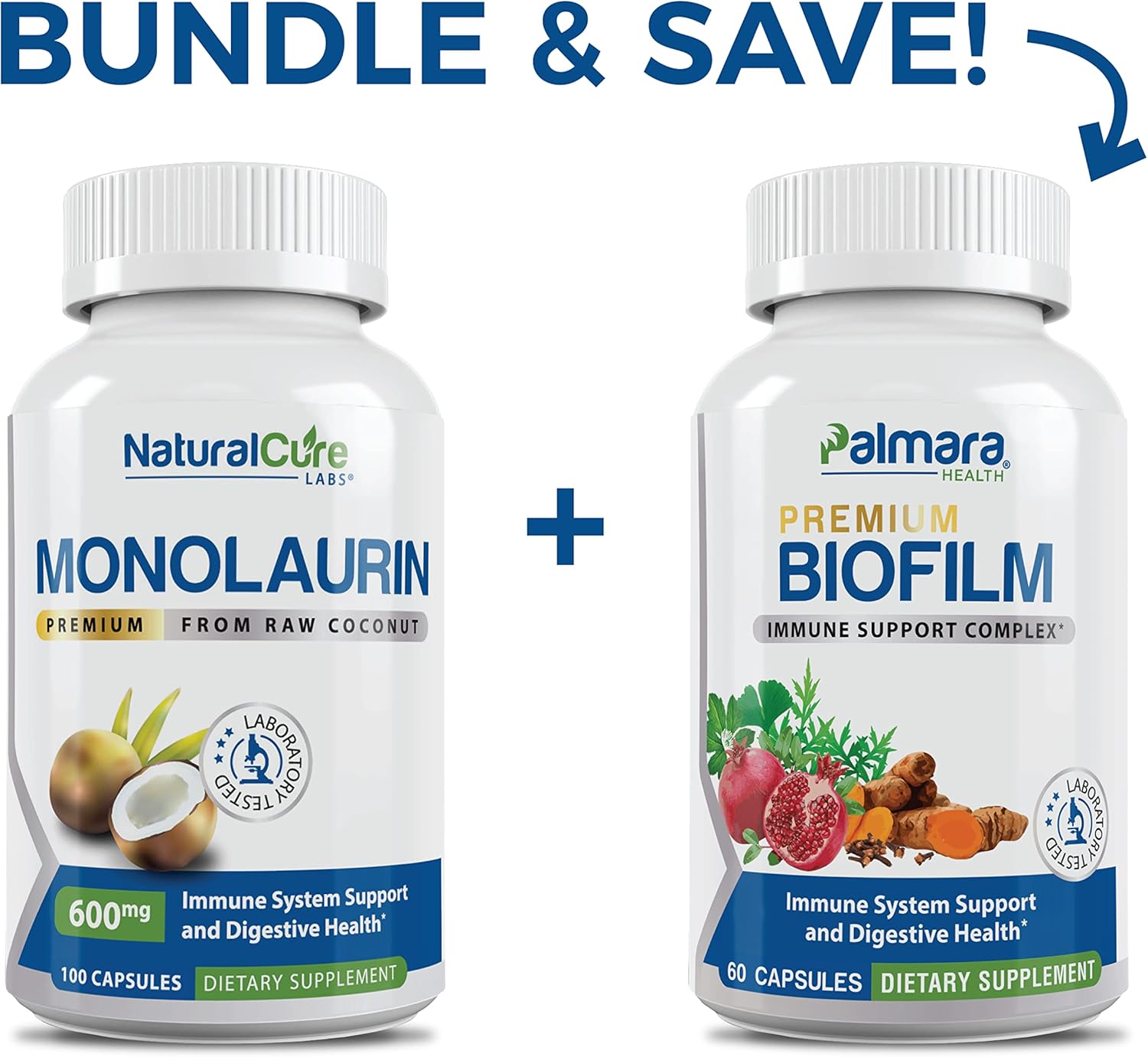 Bundle: Premium Monolaurin 600mg + Biofilm Complex by Natural Cure Labs