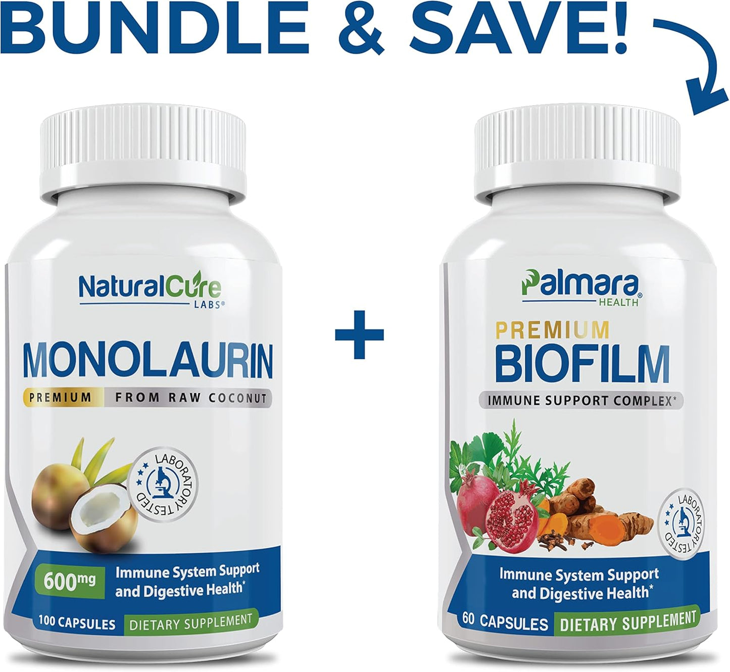 Bundle: Premium Monolaurin 600mg + Biofilm Complex by Natural Cure Labs