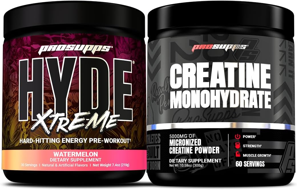Bundle: PROSUPPS Hyde Xtreme Pre-Workout with Hard-Hitting Energy, Watermelon Flavor, and Creatine 300