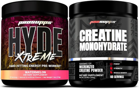 Bundle: PROSUPPS Hyde Xtreme Pre-Workout with Hard-Hitting Energy, Watermelon Flavor, and Creatine 300