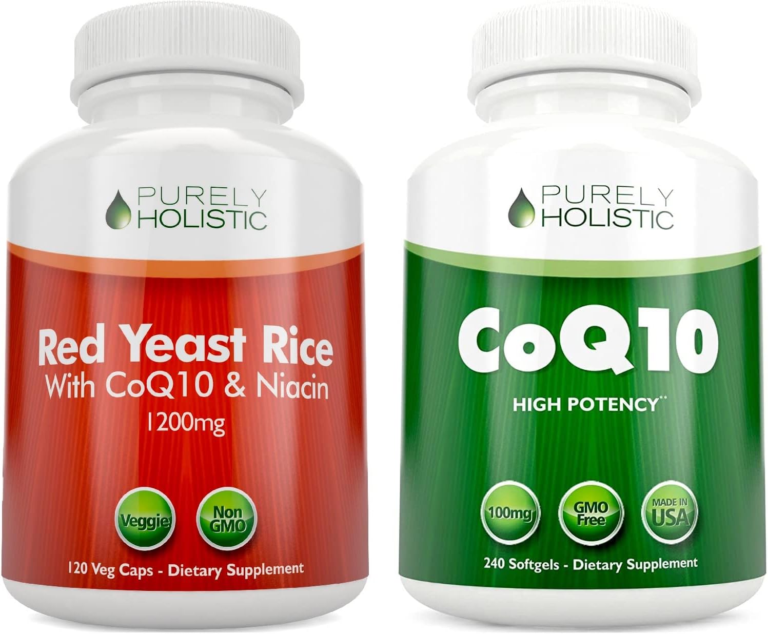 Bundle: Red Yeast Rice 1200mg, Niacin, CoQ10 100mg - 120 Capsules & 240 Softgels - USA Made