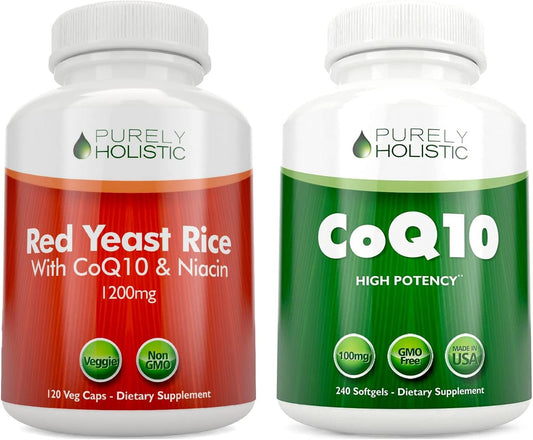 Bundle: Red Yeast Rice 1200mg, Niacin, CoQ10 100mg - 120 Capsules & 240 Softgels - USA Made