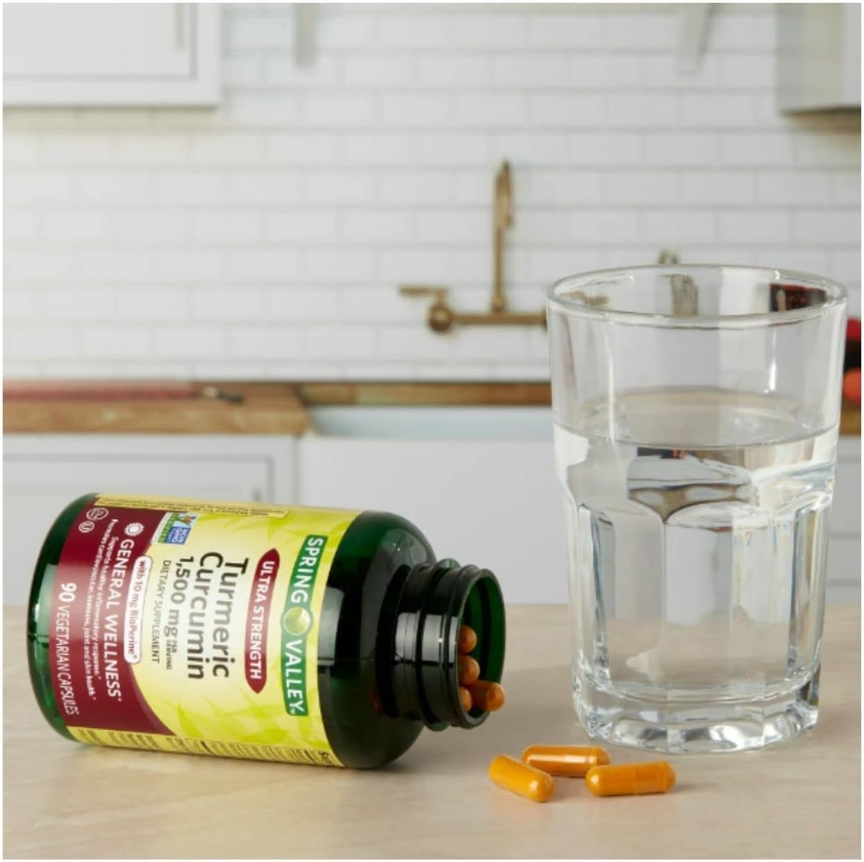 Bundle: Spring Valley Turmeric Curcumin with Ginger Capsules, 500mg - 180 Vegetarian Capsules + DRI Store Sticker - Cardiovascular, Immune, Joint, Skin Support