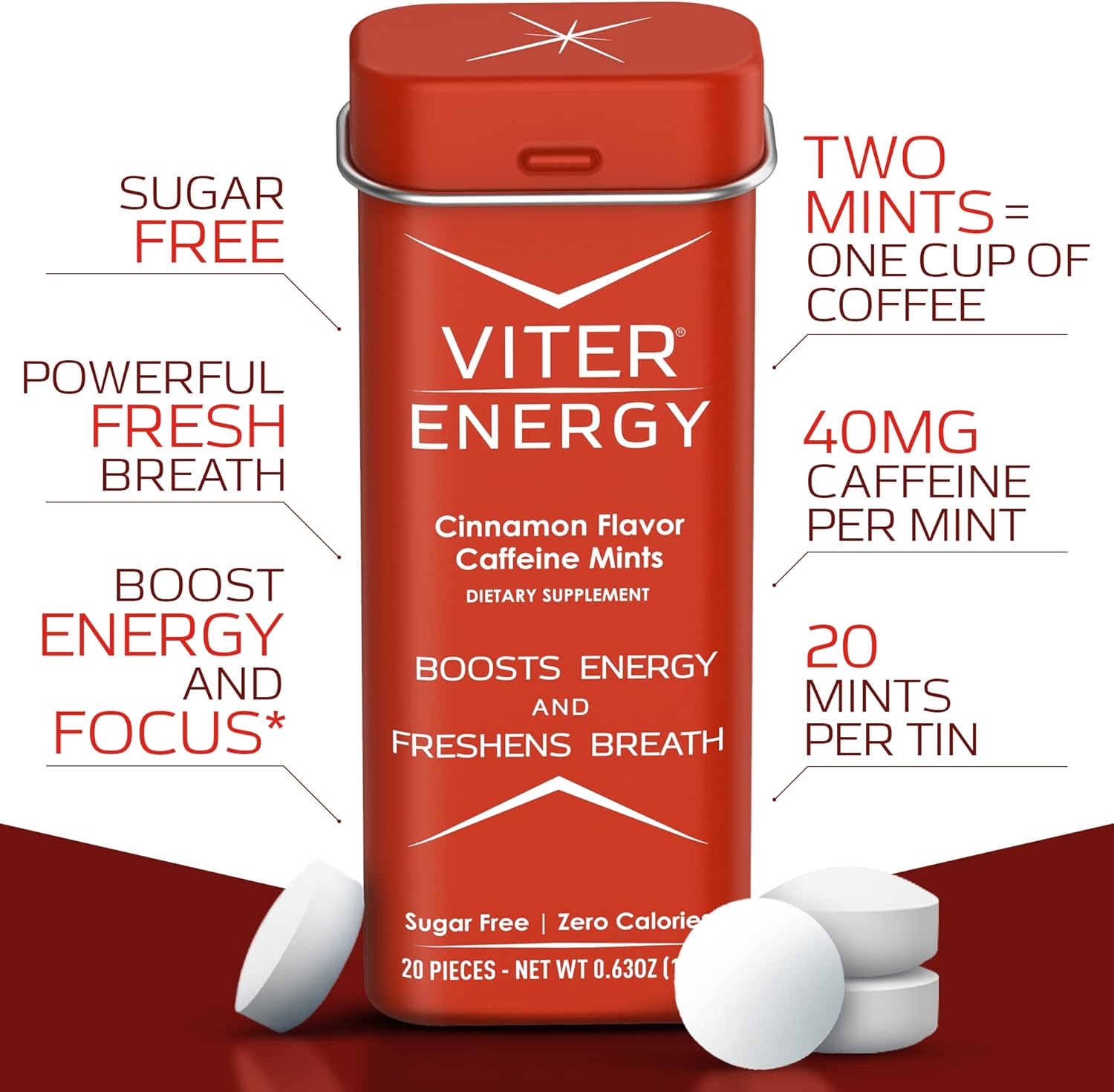 Bundle: Viter Energy Cinnamon Caffeine Mints - 6 Pack + 1/2 Pound Bulk Bag - 40mg Caffeine, B Vitamins, Sugar Free, Vegan - Energy Booster for Focus & Alertness