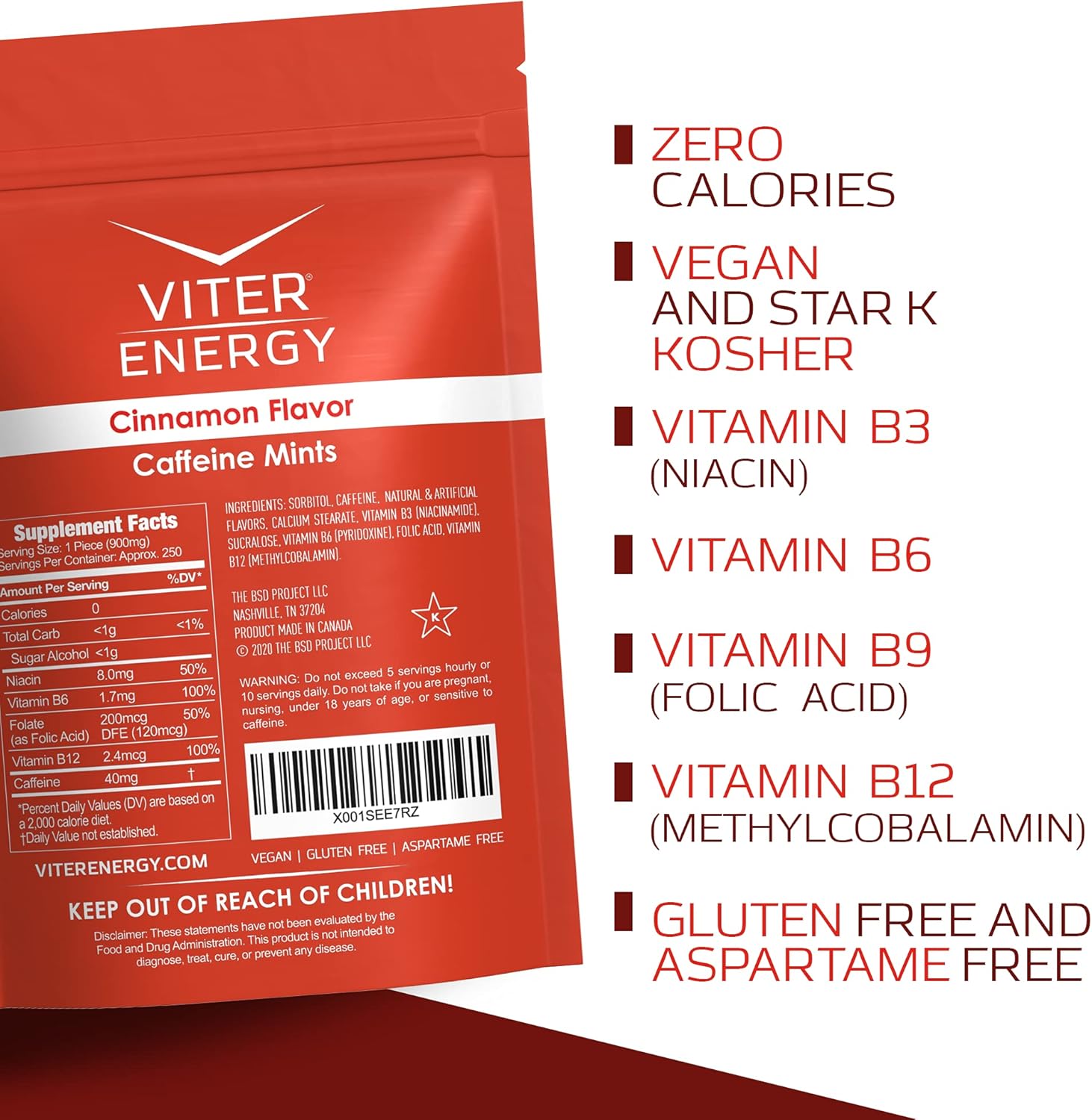 Bundle: Viter Energy Cinnamon Caffeine Mints - 6 Pack + 1/2 Pound Bulk Bag - 40mg Caffeine, B Vitamins, Sugar Free, Vegan - Energy Booster for Focus & Alertness